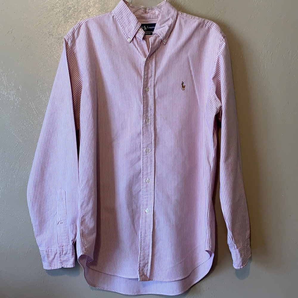 Ralph Lauren Pink Striped Casual Button Down Shirt